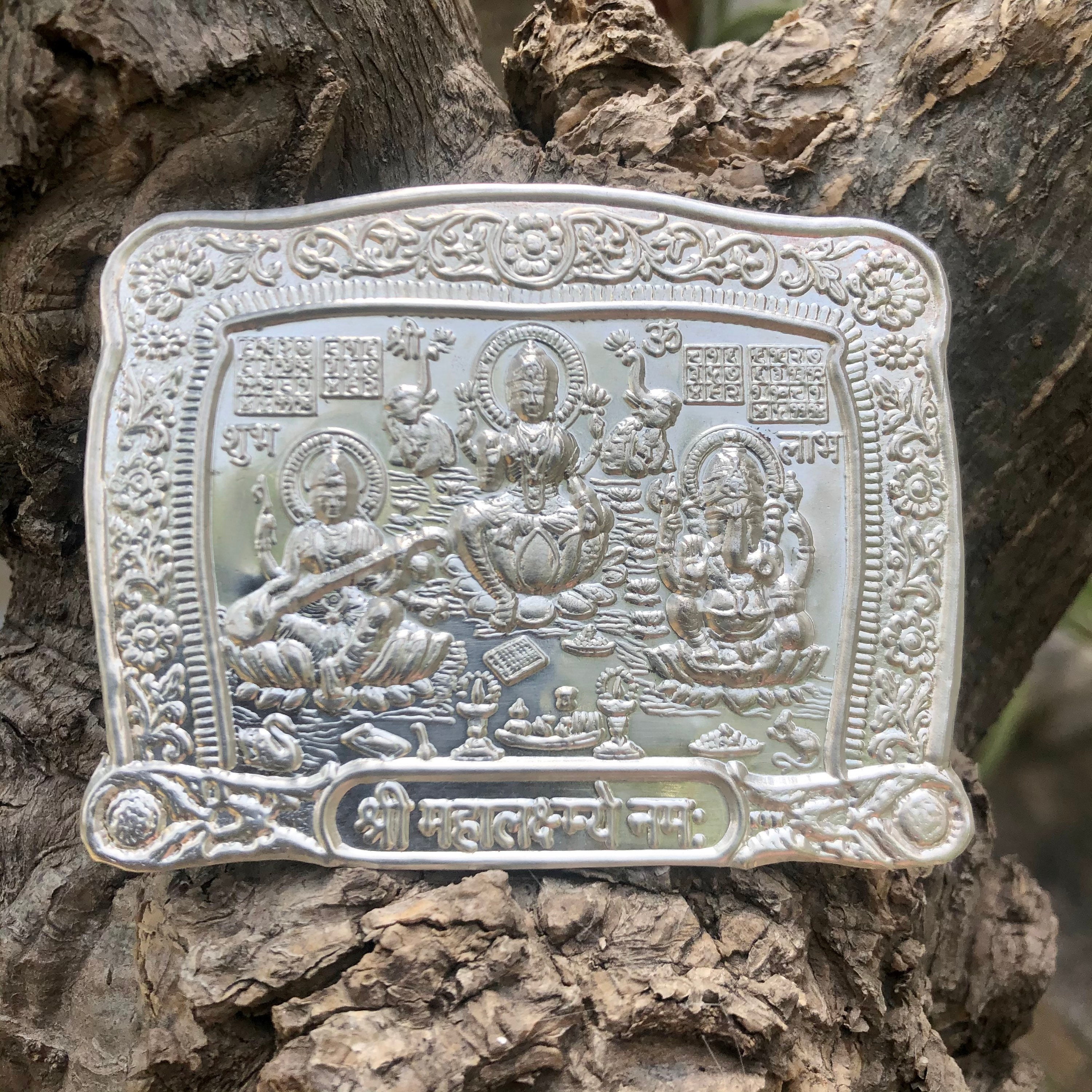 999 Silver Lakshmi Ganesh Ji Stamped Sheet for Diwali Puja Temple
