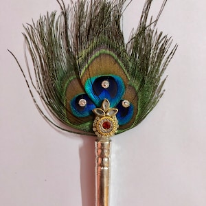 925 Sterling Silver Handmade Lord Krishna LADDU GOPAL Peacock Feathers Fan Pankha Pankhi Religious Pooja, God&#39;s Worship Ceremonies Free Ship