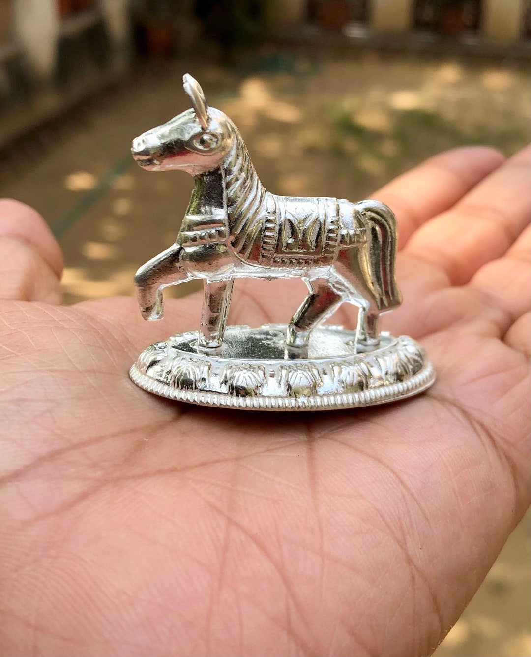 925 Sterling Silver Hindu Religious Horse Idol Statue 4.4 Cm 10.4