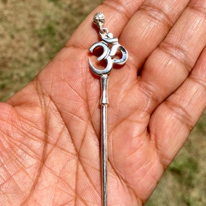 925 Silver Handmade Kajal Stick, Surma Stick, Kumkum Stick, Sindoor Stick, Small OM Hair Stick, Small Hair Pin 3.25 inch, 4.1 gms