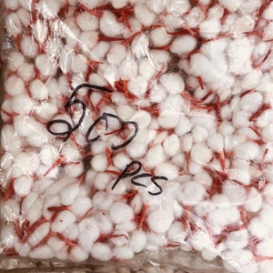 500 Pc COTTON WICKS Rui Batti Phool Baati Pooja Diya Batti Big Size, Select Style- Plain White, Kumkum, Haldi Free Ship