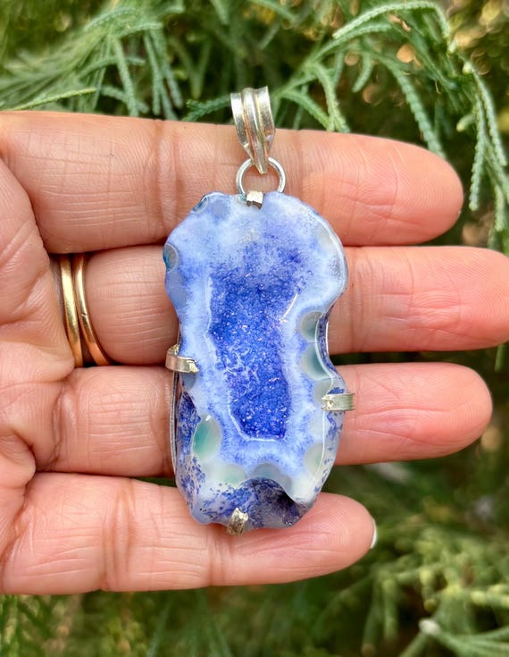 925 Sterling Silver Plated INDIGO BLUE Druzy Geode Agate Stone