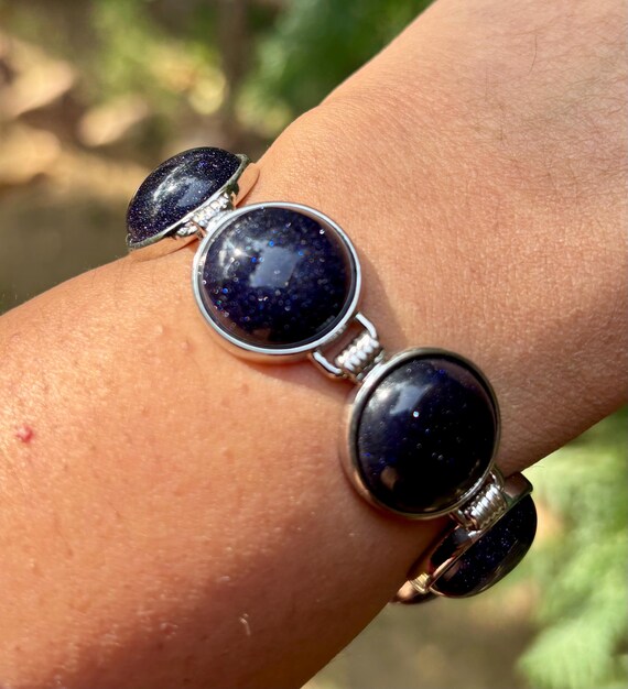 Bracelet En Plaqué Or Blanc Avec Pierre De Soleil Bleue - Neuf Sans Emballage, Inde