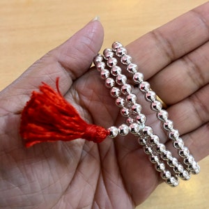 Sterling Silver Coated Japa Jaap Mala ROSARY 108+3 Prayer Beads 20 inch Prayer Beads Yoga Prayer Healing Meditation Free Ship