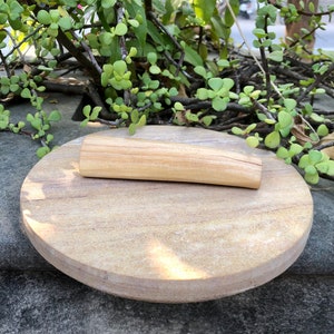 Big Size 7 inch round, Chandan Pata, Sandalwood Grinding Stone, Rubbing Stone Chakla, 1 Kilo + weight heavy and durable Free Ship