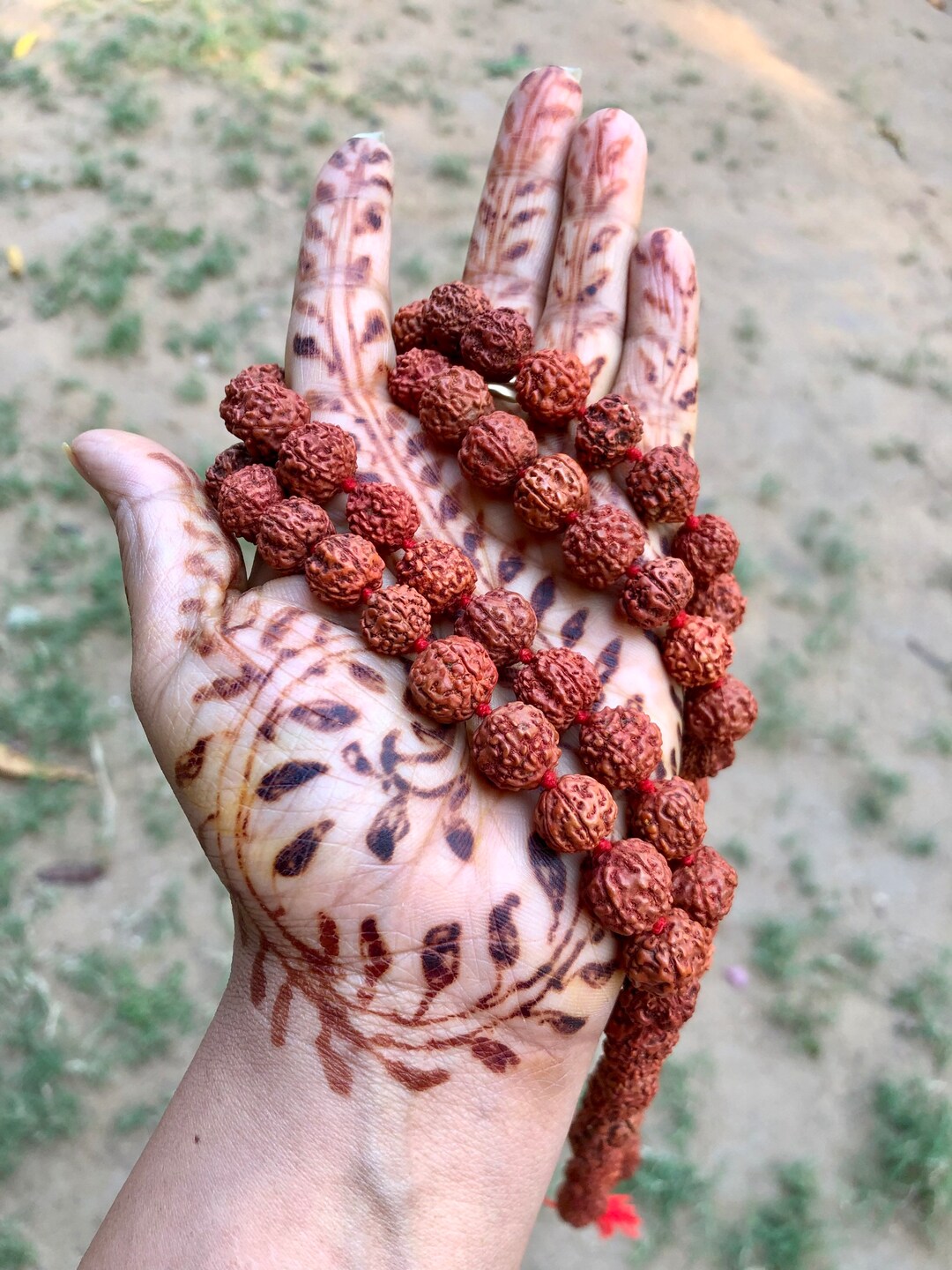 Large 16mm 108 Rudraksha 5-Face Prayer Mala Knotted Rosary Bead Necklace