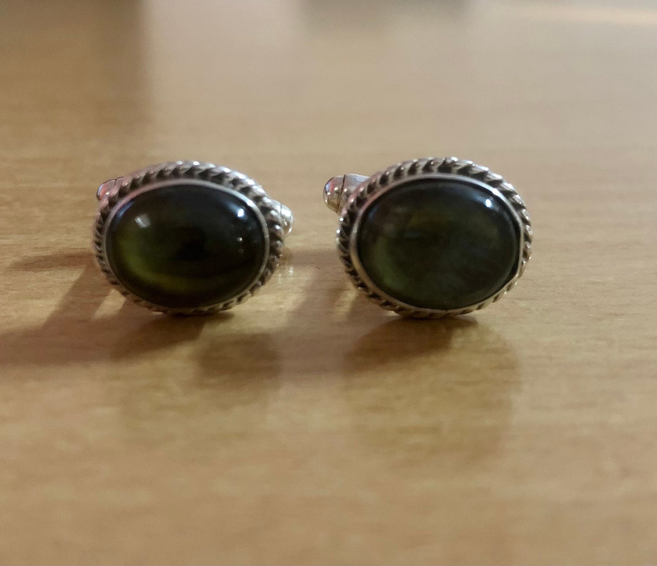 Boutons De Manchette En Argent 925 Et Labradorite - Faits Main En Inde - Style Torsadé Bohème - Neuf Sans Emballage