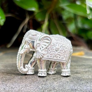 999 Fine Silver Hindu Religious Elephant Idol Statue 45 gm Temple Pooja Solid Silver collectibles Hathi Trunk Down, Rahu Remedy