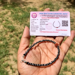 LAB ZERTIFIZIERTES Natürliches RUDRAKSHA Rudraksh Armband - 925 Sterling Silber und schwarze Perlen 7 &quot;+ indischer Herkunft Lord Shivas Yoga Gebet Meditation