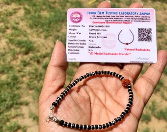 LAB CERTIFIED Natural RUDRAKSHA Rudraksh Bracelet - 925 Sterling Silver and black beads 7"+ Indian Origin Lord Shivas Yoga Prayer Meditation