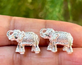 2 Pc Fine Silver Hindu Elephant Idol, Temple Pooja Statue