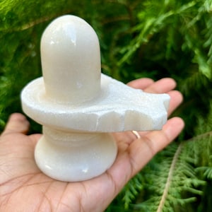 3.25 Inch Length White Marble Stone Shivling, Shiv Ling, Handmade Hindu God White Shiva Lingam Pooja / Free Ship
