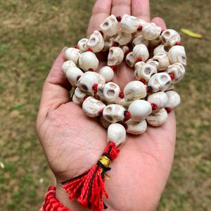 Goddess KALI Nar Mund Mala ROSARY Carved Skull 54+1 Prayer Beads, 12mm size Mala Rosary Yoga Prayer Healing Meditation, halloween