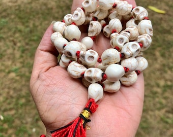 Goddess KALI Nar Mund Mala ROSARY Carved Skull 54+1 Prayer Beads, 10-12mm size Mala Rosary Yoga Prayer Healing Meditation, halloween