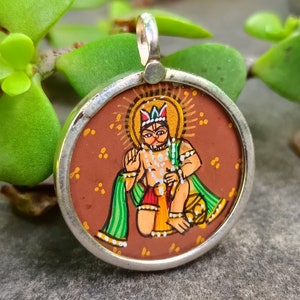 Handmade Miniature Hand Painted 925 Sterling Silver Lord Hanuman ji with Gada Mace Pendant 23mm X 30mm, 3 grams #24 Free Ship