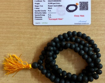 Lab Certified Original Ebony Wood 108+1 Beads 8 mm, Natural Karungali Malai Mala ROSARY, Indian Origin, Rosary Jaap Mala Yoga Prayer