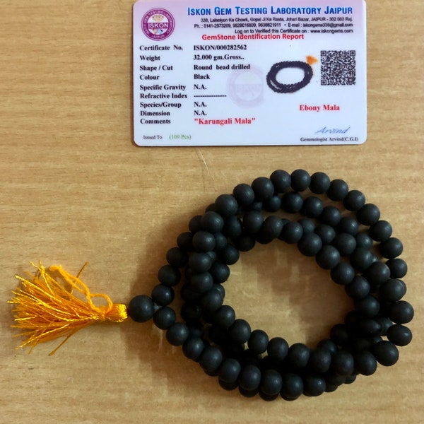 Lab Certified Original Ebony Wood 108+1 Beads 8 mm, Natural Karungali Malai Mala ROSARY, Indian Origin, Rosary Jaap Mala Yoga Prayer