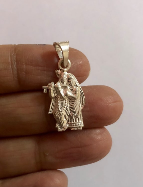 925 Sterling Silver Radha Krishna Pendant, Wearing Temple, Puja 1.9 gm 28 mm Plain Silver Jewelry, Handmade, Handcrafted, Valentine Day