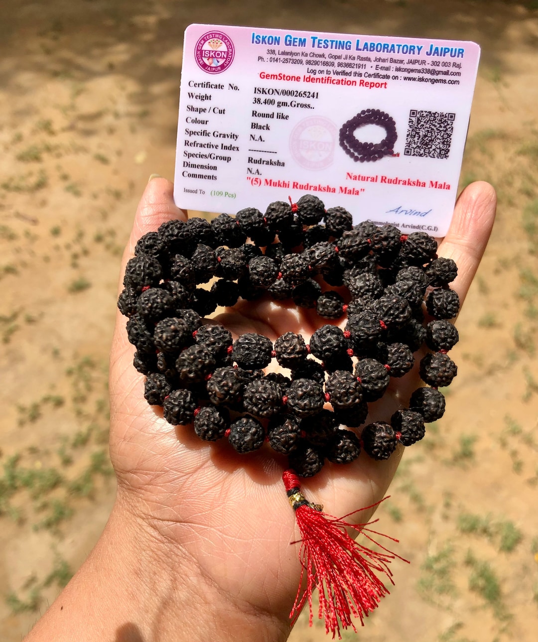 LAB CERTIFIED 108+1 Bead Indian Origin Black Rudraksha Mala