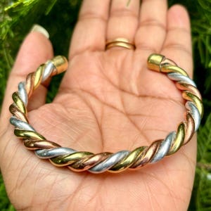1 Pc Pure Ashtadhatu, Copper Brass Silver Healing Bangle, Cuff, Bracelet, Jewelry, Spiritual Bangle for Kriya Astrological purposes, Twisted