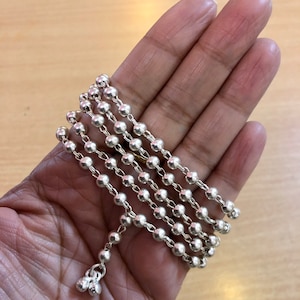 Sterling Silver Japa Jaap Mala ROSARY 108+3 Prayer Beads 34 inch 18 grams Yoga Prayer Healing Meditation Free Ship
