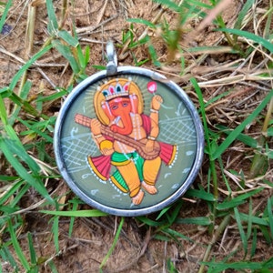 Ciondolo Lord Ganesha in miniatura dipinto a mano in argento sterling 925 33 mm X 37 mm, 5,5 grammi #2 spedizione gratuita