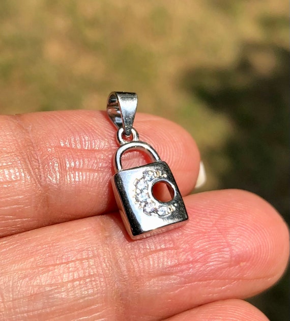 925 Sterling Silver Cz LOCK of Love Charm Pendant, High Polish