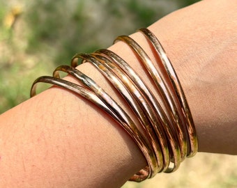 Set Of 7 Pc Pure Copper Bangles, Women Bracelet Bangle, Healing Bangles, Slight Domed Bangles