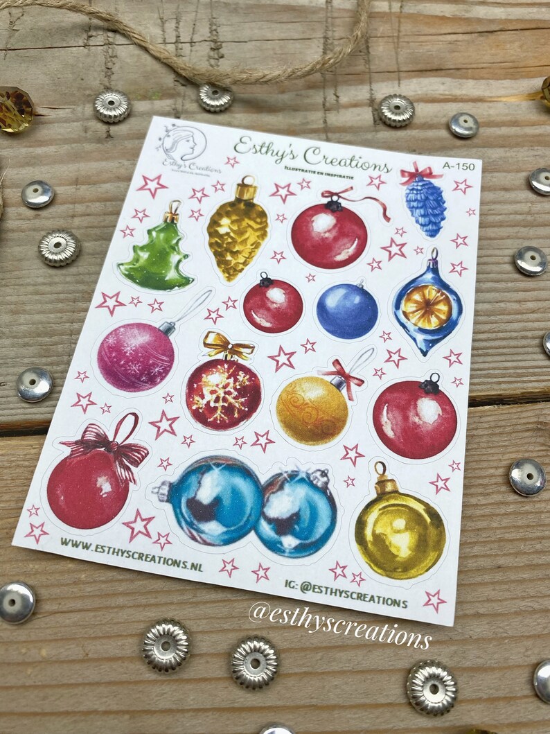 Kerstballen stickers, kerst ornamenten, strik, kerstboom, kerstster, Travelers Notebook, Bulletjournal stickers, Planner stickers, scrapbook afbeelding 2