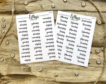 Dagen van de week stickers - Rosemary, gehandletterde dagen stickers, weekdagen, Bulletjournal stickers, Planner stickers, bujo, dagboek