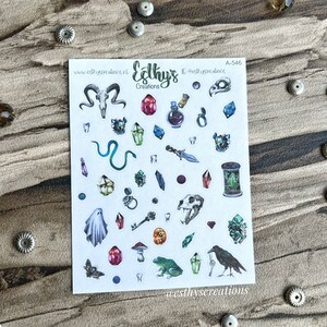 autocollants de crânes et de pierres précieuses, autocollants de sorcellerie, dark academia, halloween, autocollants bujo, bullet journal, autocollants de planificateur, autocollants décoratifs