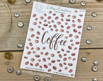 Koffiebonen stickers, koffie stickers, coffeelover, cappuccino, latte machiato, koffie bonen, planner stickers, bujo stickers, bulletjournal