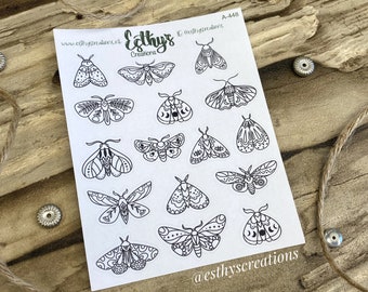 Moth stickers - blank, steampunk, dark academia, moths, butterflies, bulletjournal, planner, scrapbook, bujo, journal