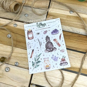 Adesivi di meditazione, yoga, spiritualità, fantasia, adesivi di streghe, diario dei proiettili, pianificatore, bujo, scrapbook