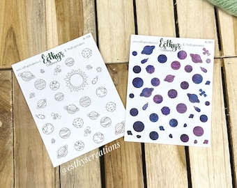 Galaxy planets stickers, space, bujo stickers, bullet journal stickers, scrapbook