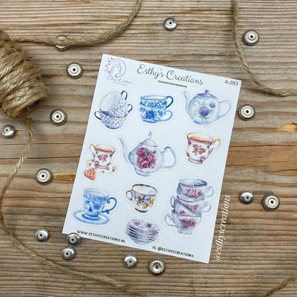 Vintage Theekopjes Planner Stickers, Tea Cup, Thee, Theekopjes, Cute Teacup, porseleinen theekopjes, theepot, porseleinen theepot