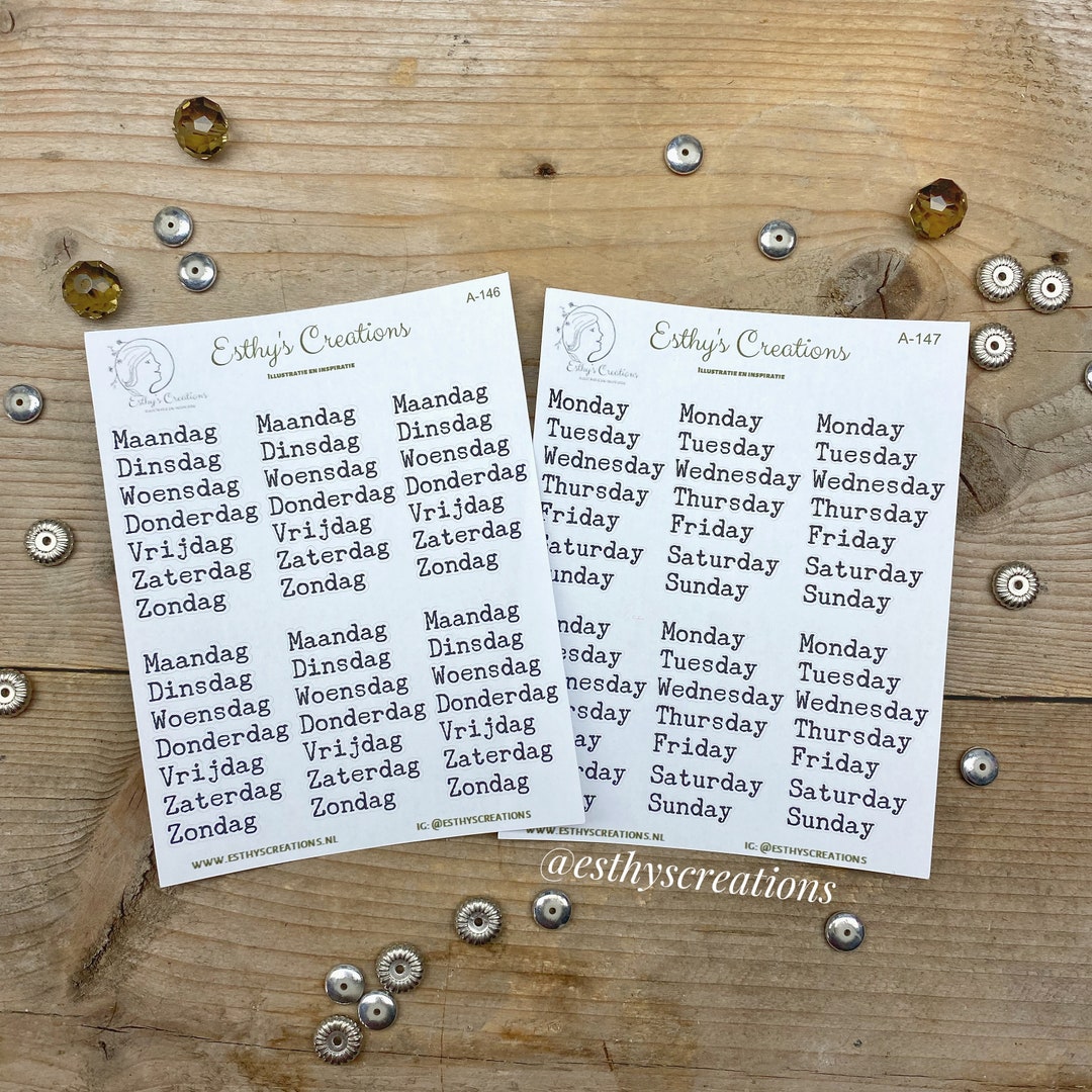 Days Stickers Typewriter Font Days of the Week Week Stickers ...