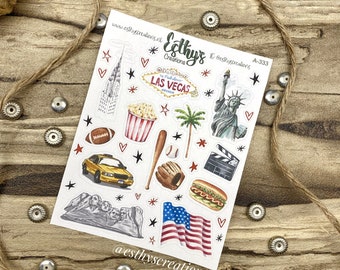 USA stickers, Verendigde staten, travel stickers, New York, Las Vegas, Vrijheidsbeeld, baseball, Football, bulletjournal, planner stickers