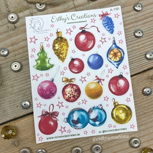 Kerstballen stickers, kerst ornamenten, strik, kerstboom, kerstster, Travelers Notebook, Bulletjournal stickers, Planner stickers, scrapbook afbeelding 4