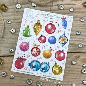 Kerstballen stickers, kerst ornamenten, strik, kerstboom, kerstster, Travelers Notebook, Bulletjournal stickers, Planner stickers, scrapbook afbeelding 1