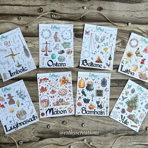 Autocollants de fête de l'année, autocollants de sabbat, autocollants de sorcières, autocollants de la roue de l'année, sorcière, autocollants bujo, bullet journal, autocollants de planificateur