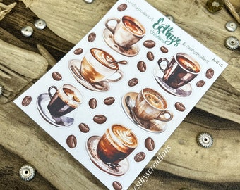 koffie kopjes stickers, koffie stickers, koffie thema stickers, planner stickers, bujo stickers, bulletjournal