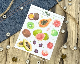 Tropisch fruit stickers, fruit stickers, zomer fruit stickers, passiefruit, papaya, guave, planner stickers, bujo, bulletjournal, A-258