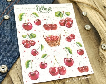 Kersen stickers, fruit stickers, roodfruit, A-259