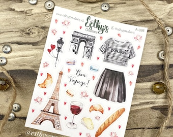 Paris stickers, city of love, Paris, travel stickers, eiffel tower, vino, hearts stickers, valentine, bujo stickers, bulletjournal, planner