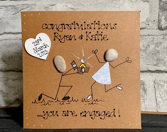 Engagement Card, Handmade Card with Pebbles, Getting Married Card, She Said Yes Card, Engaged, Congratulations Card