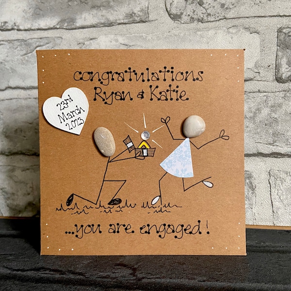 Engagement Card, Handmade Card with Pebbles, Getting Married Card, She Said Yes Card, Engaged, Congratulations Card