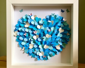 Blue Heart Wall Art, Valentine’s Gift, Birthday, Wedding, Anniversary, Love Heart Frame, Perfect Present, Handmade, Bespoke, Best Friend