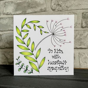 Carte de sympathie, faite main, dessinée à la main, sur mesure, florale, carte de deuil, perte, commémoration, pensée de vous, pour lui ou elle