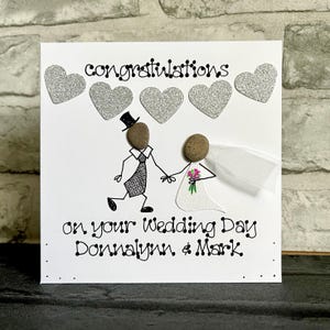 Carte de mariage, carte de mariage personnalisée, félicitations, galet, couple de mariés, juste marié, sur mesure, fait main, unique et mignon